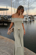 Off-Shoulder Tie-Strap Bodycon Maxi Dress