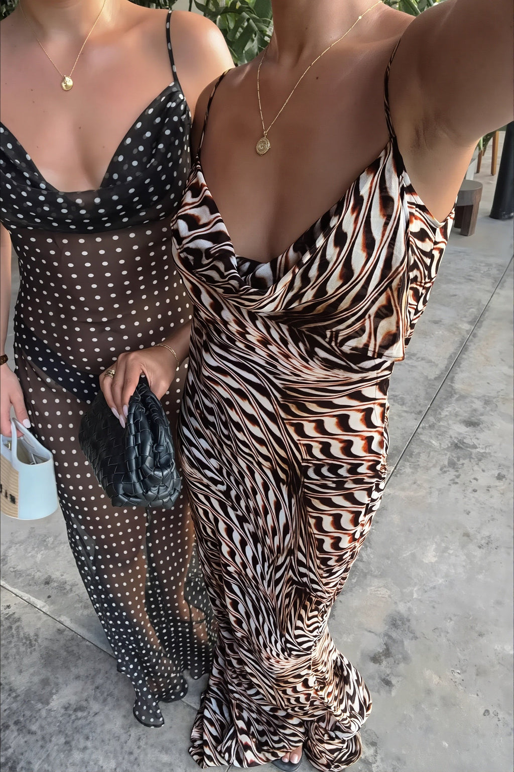 Sheer Mesh Cowl-Neck Slip Maxi Dress