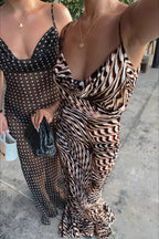 Sheer Mesh Cowl-Neck Slip Maxi Dress