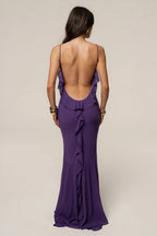 Open-Back Ruffle-Panel Maxi Dress