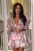 Floral Painted Chiffon Mini Dress