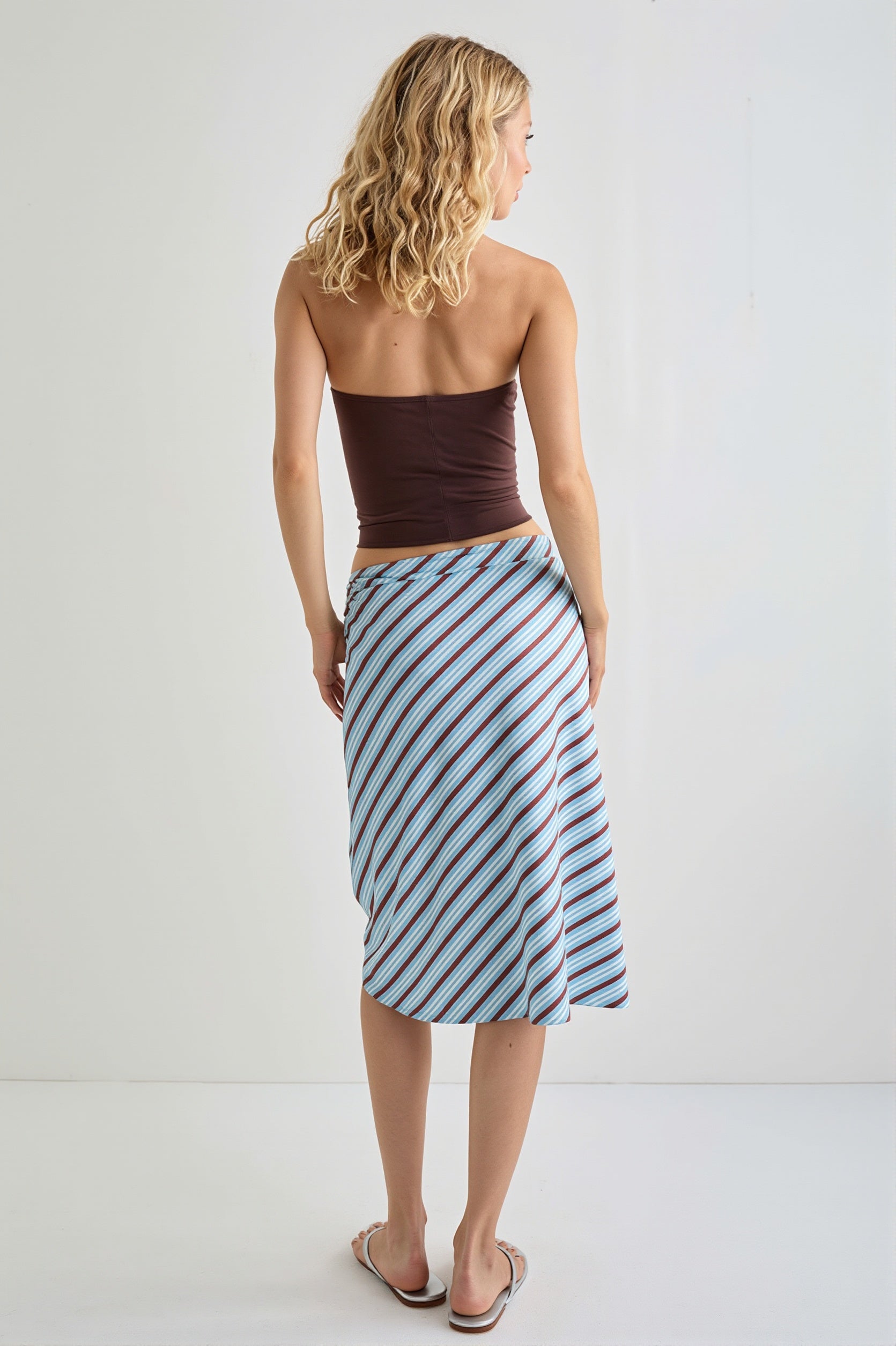 Striped Irregular Midi Skirt