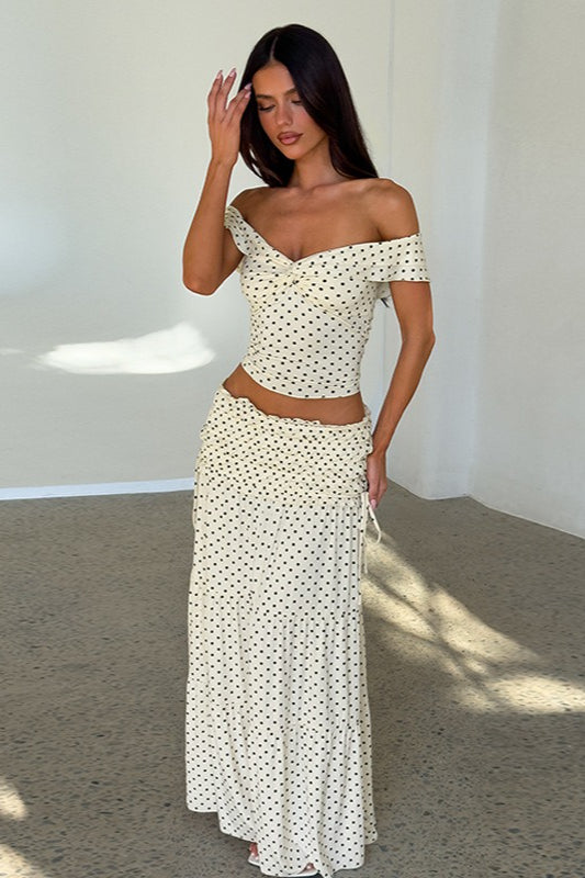 Polka Dot Strapless Bow Maxi Skirt Set