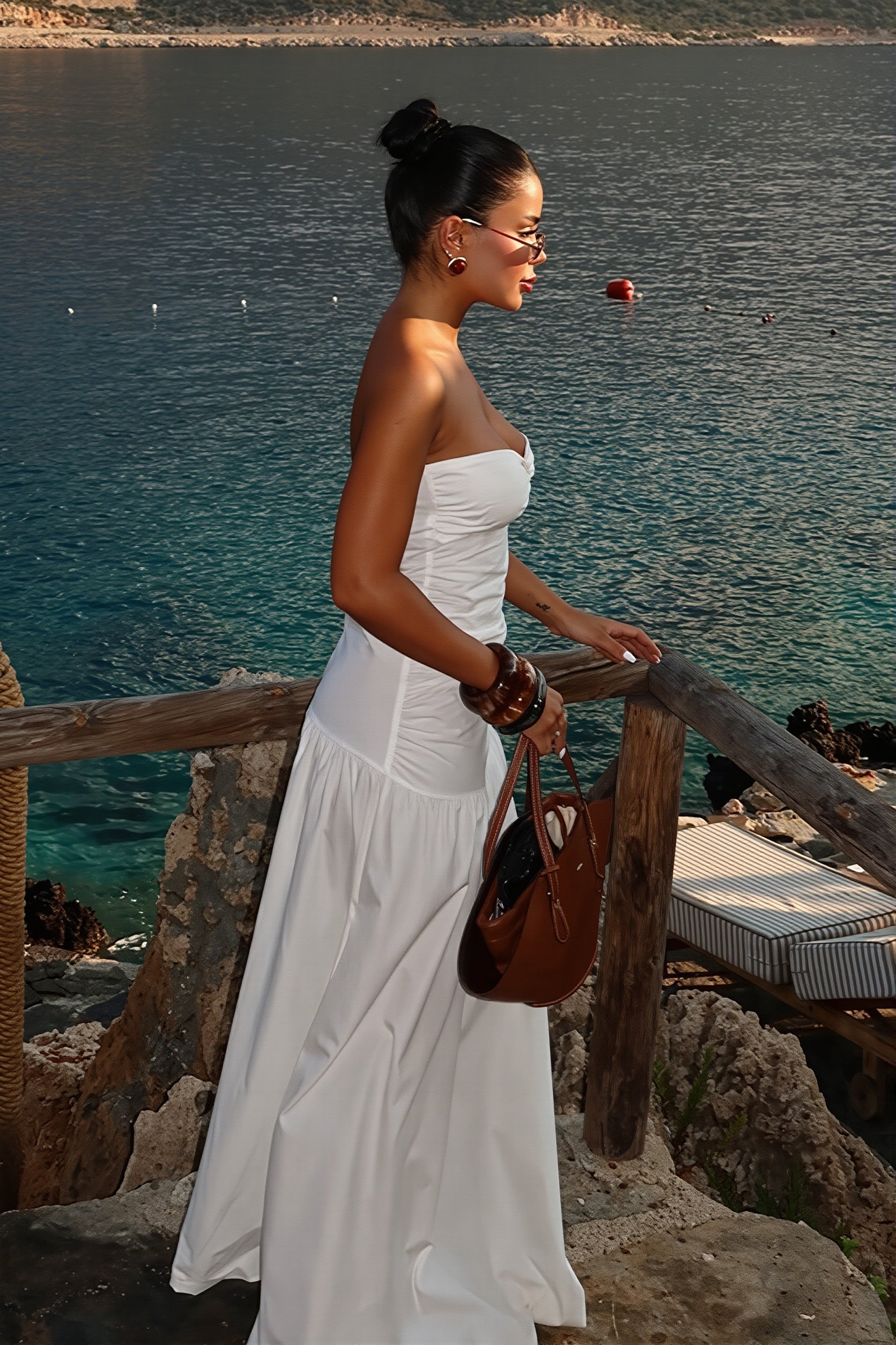 Solid Cutout Bandeau Maxi Dress