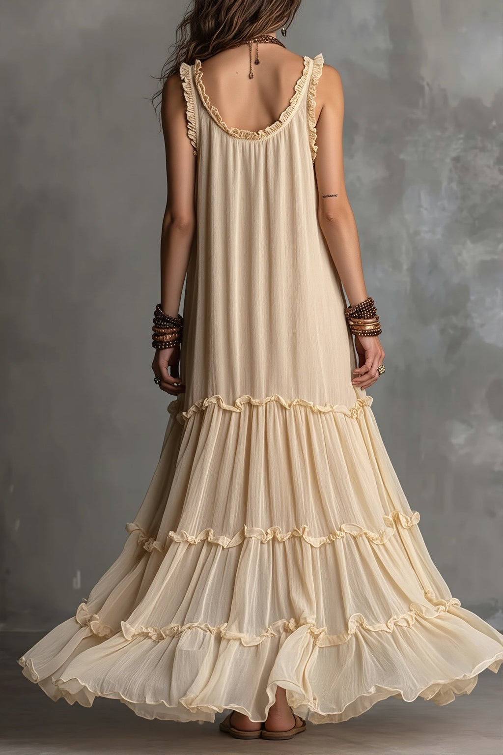 Flowy Pleated Boho Maxi Dress