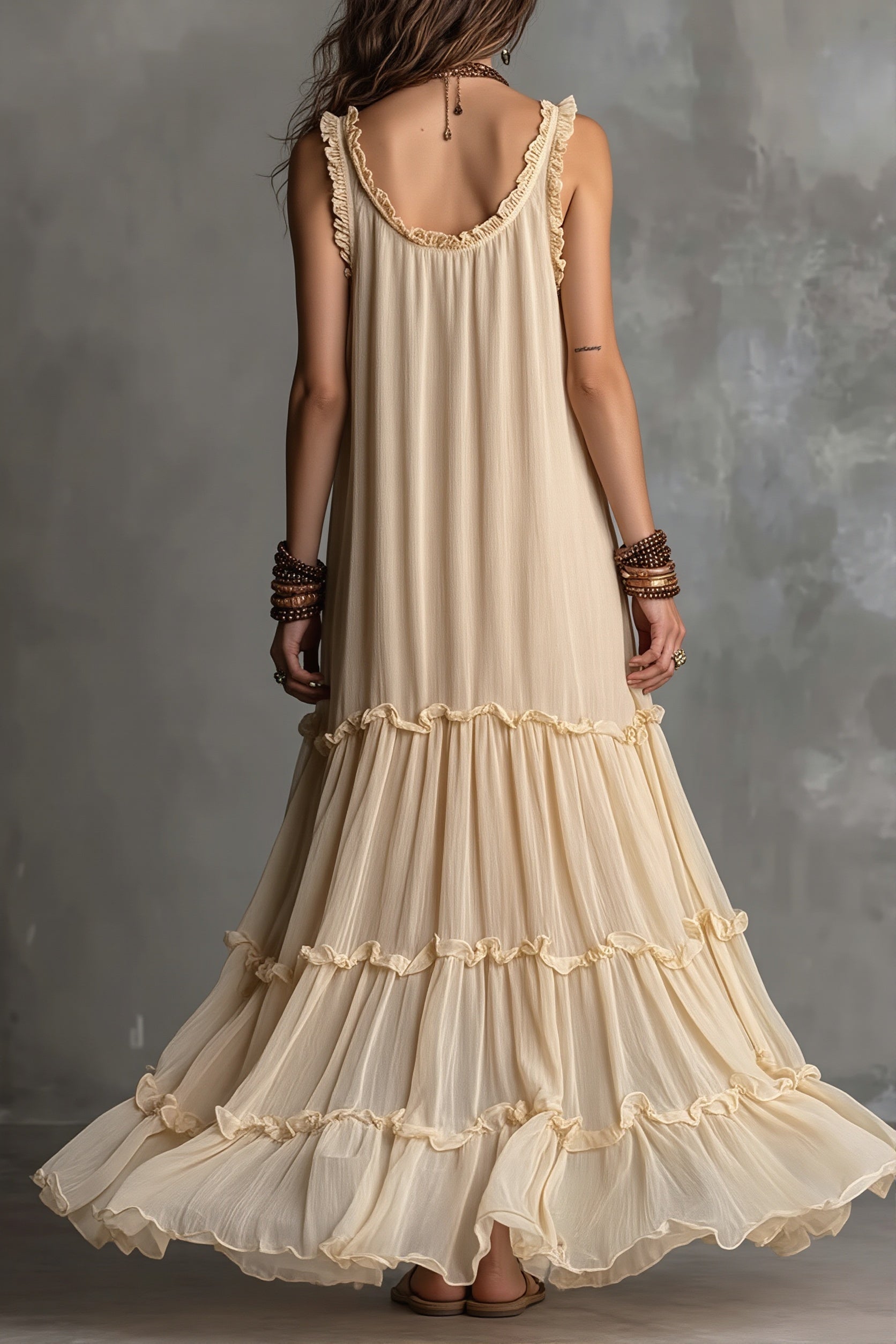 Flowy Pleated Boho Maxi Dress