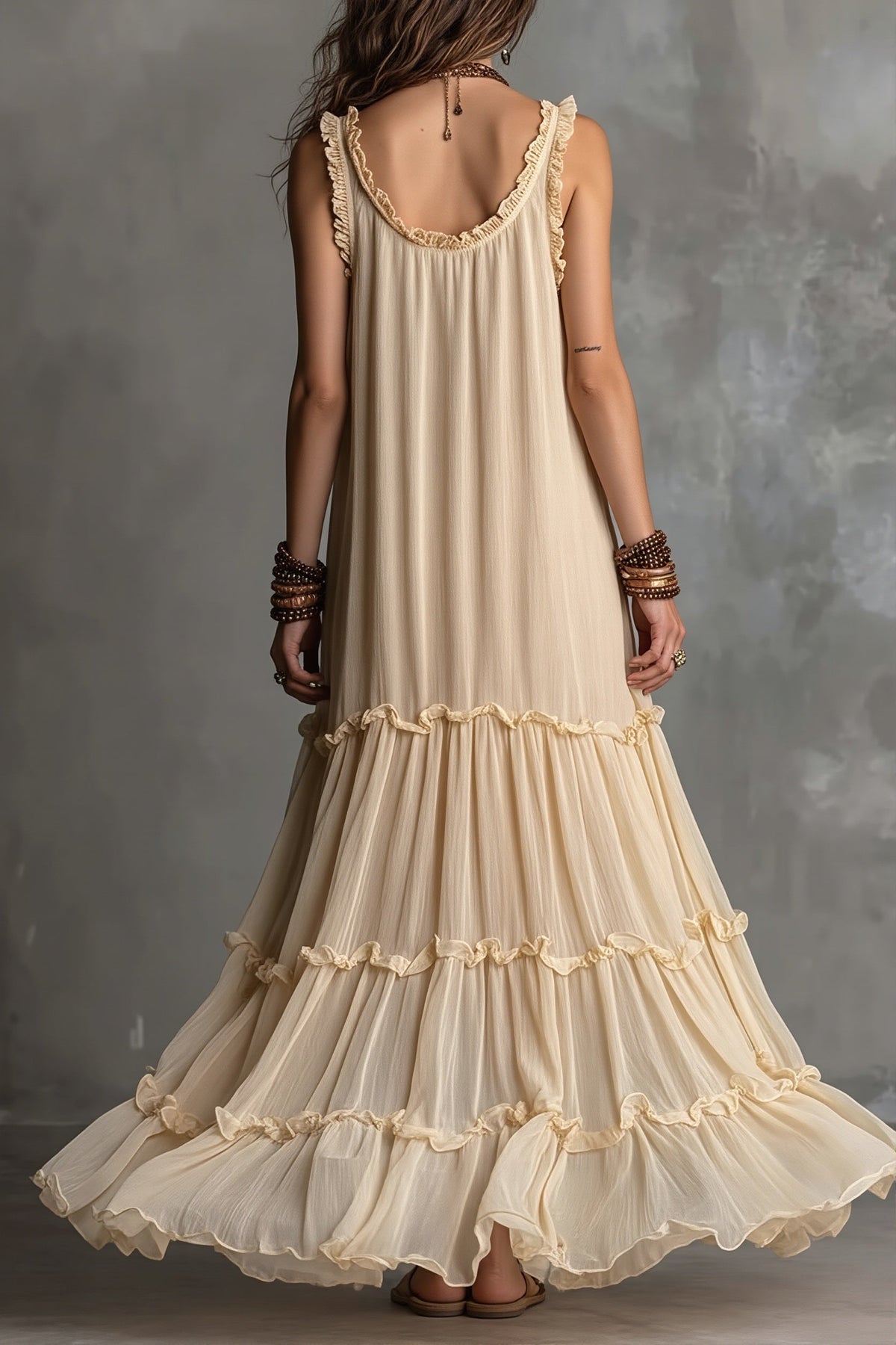 Flowy Pleated Boho Maxi Dress