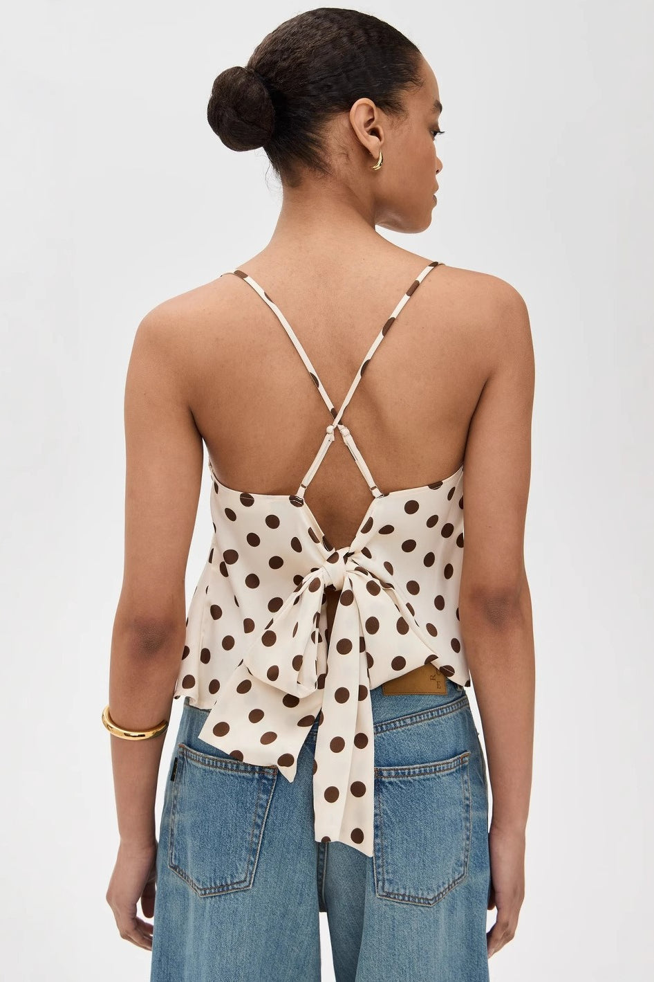 Polka Dot Ruffle Tie-Back Cami Top