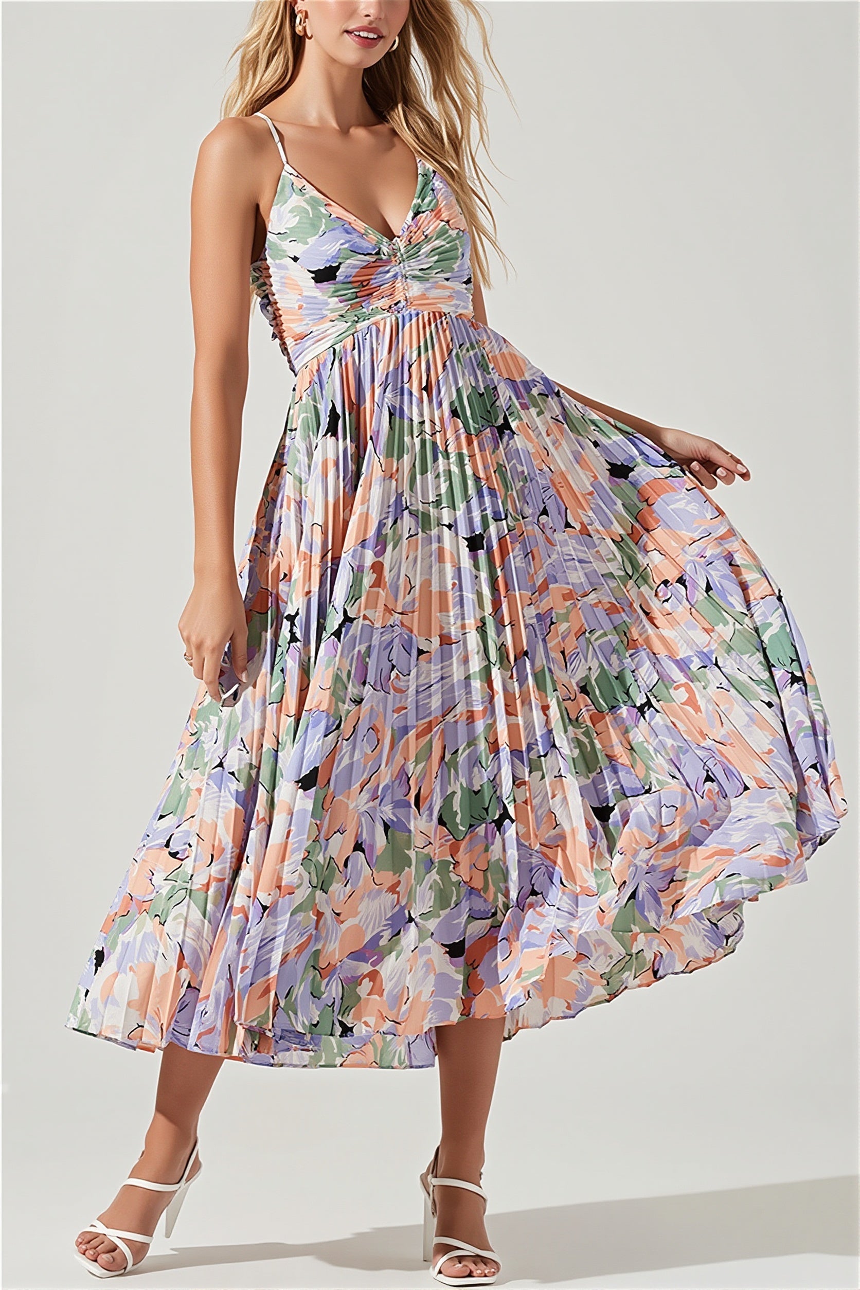 Floral Pleated Cami Maxi Dress