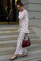Polka Dot Flare-Sleeve Maxi Dress