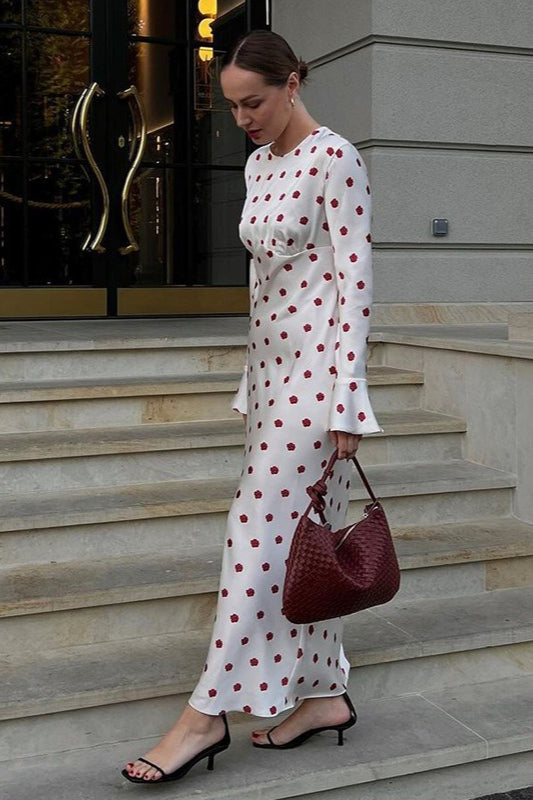 Polka Dot Flare-Sleeve Maxi Dress