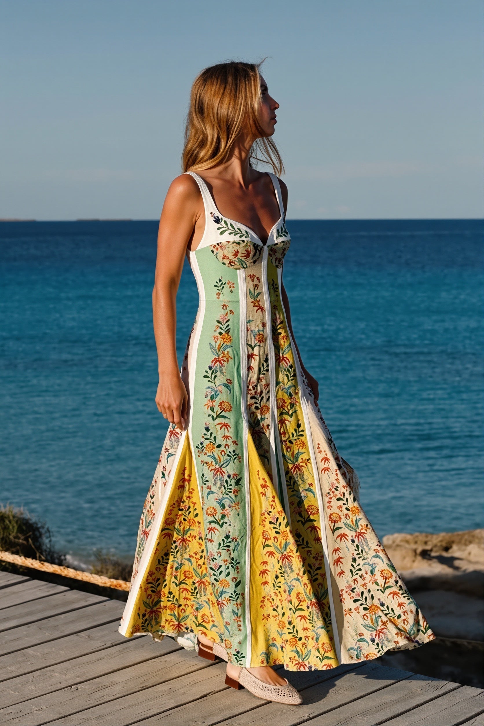 Floral Splice Swing Maxi Dress