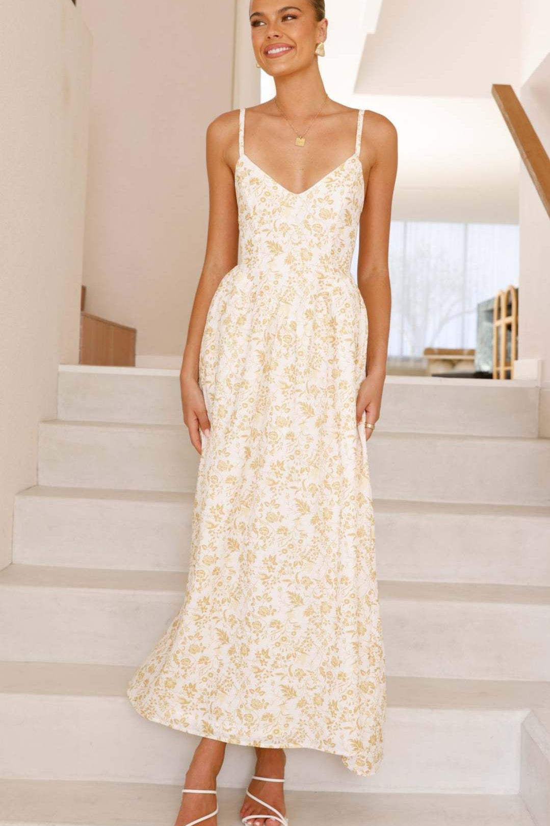 Floral Spaghetti-Strap Backless Dress