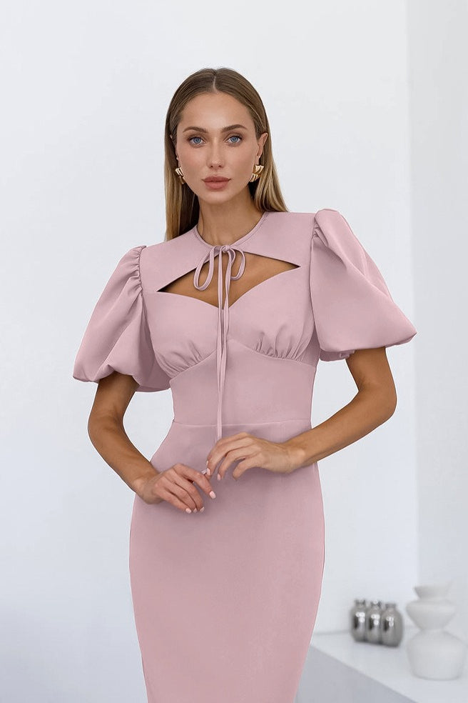 Puff-Sleeve Bodycon Maxi Dress