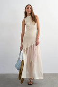 Ribbed-Knit Mesh-Splice Maxi Dress