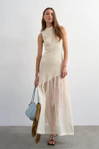 Ribbed-Knit Mesh-Splice Maxi Dress