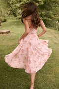 Print Halter Sheer-Mesh Backless Midi Dress