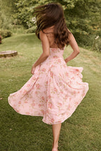 Print Halter Sheer-Mesh Backless Midi Dress
