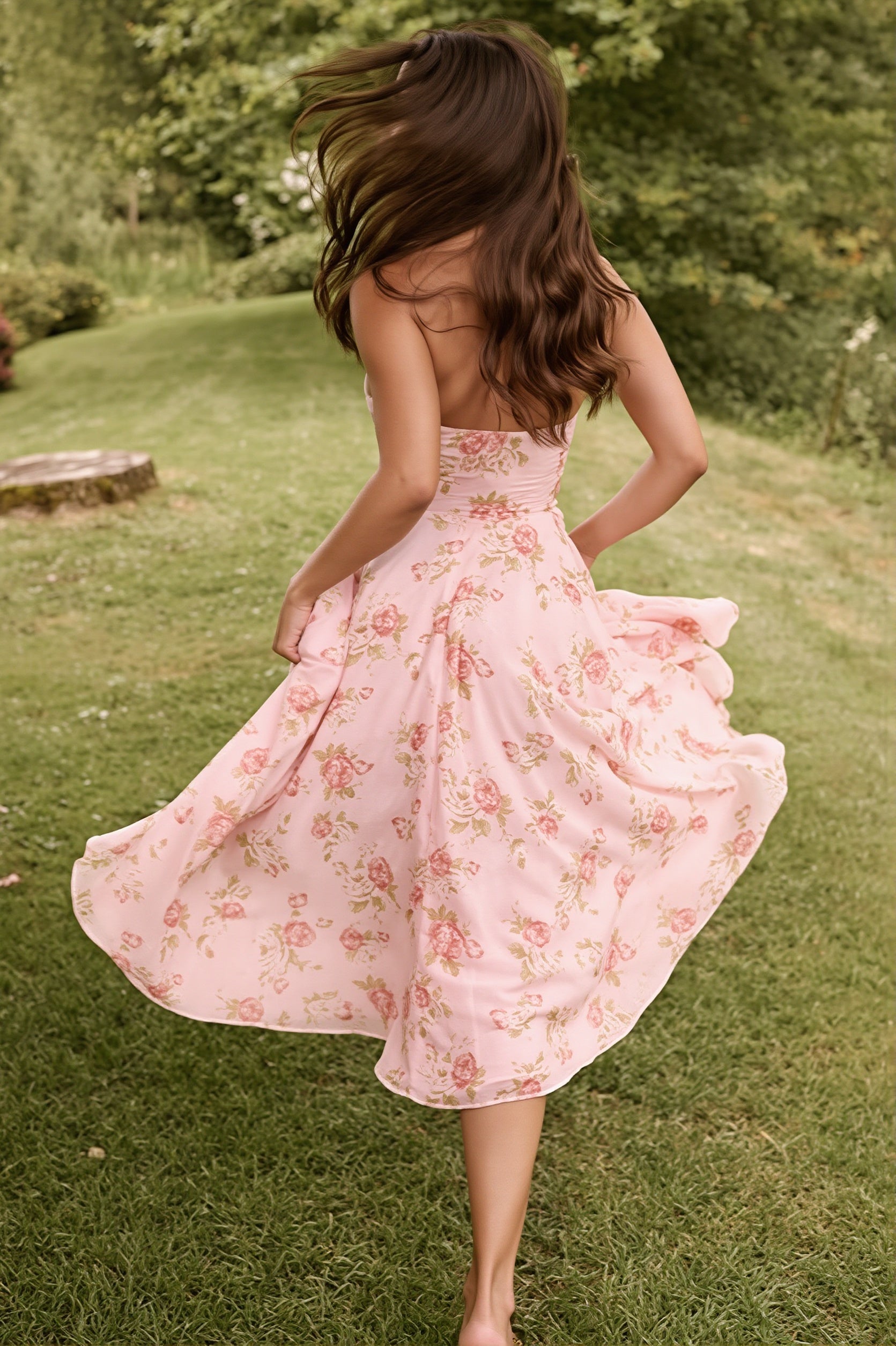 Print Halter Sheer-Mesh Backless Midi Dress