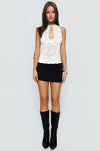 Deep-V Lace Sheer Halter Top