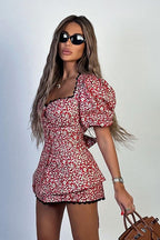 Floral Puff-Sleeve Tie Set