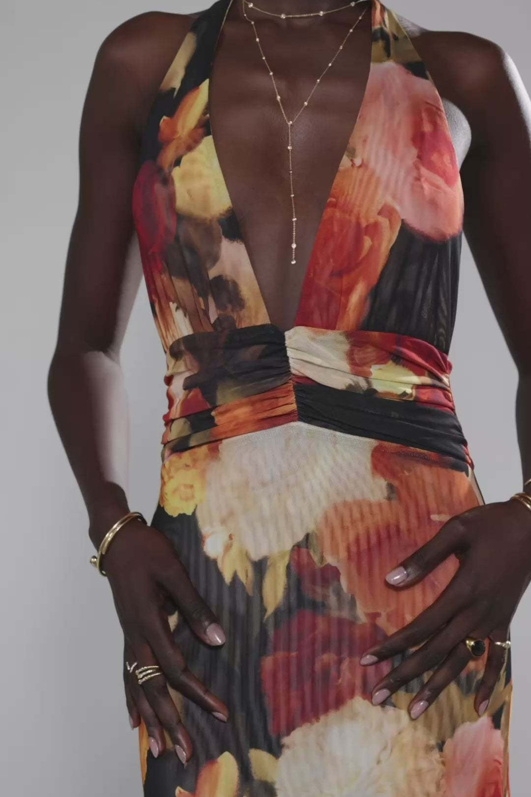 Printed Halter Backless Slim Maxi Dress