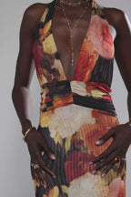 Printed Halter Backless Slim Maxi Dress