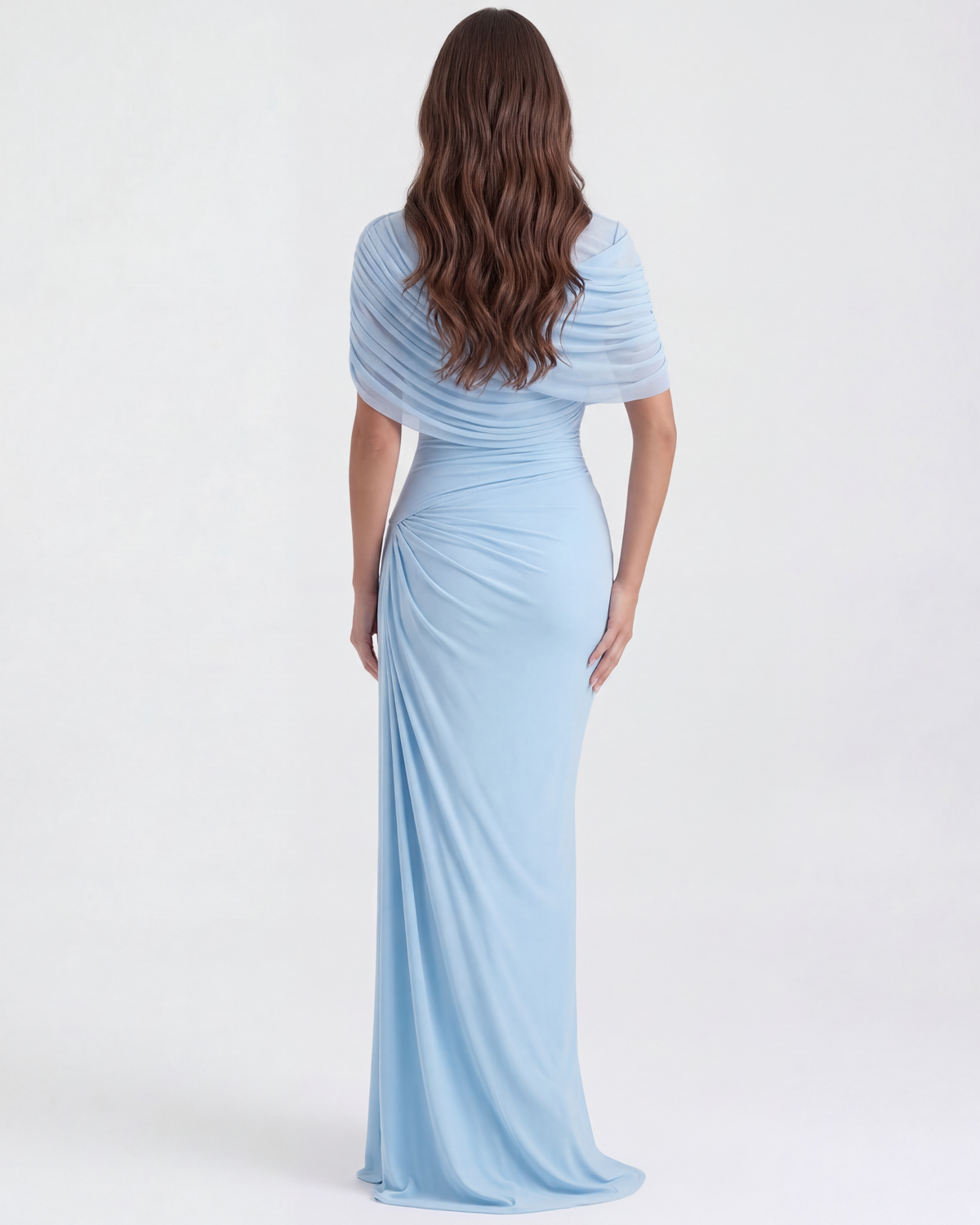 Camilla Blue Draped Shawl Maxi Dress