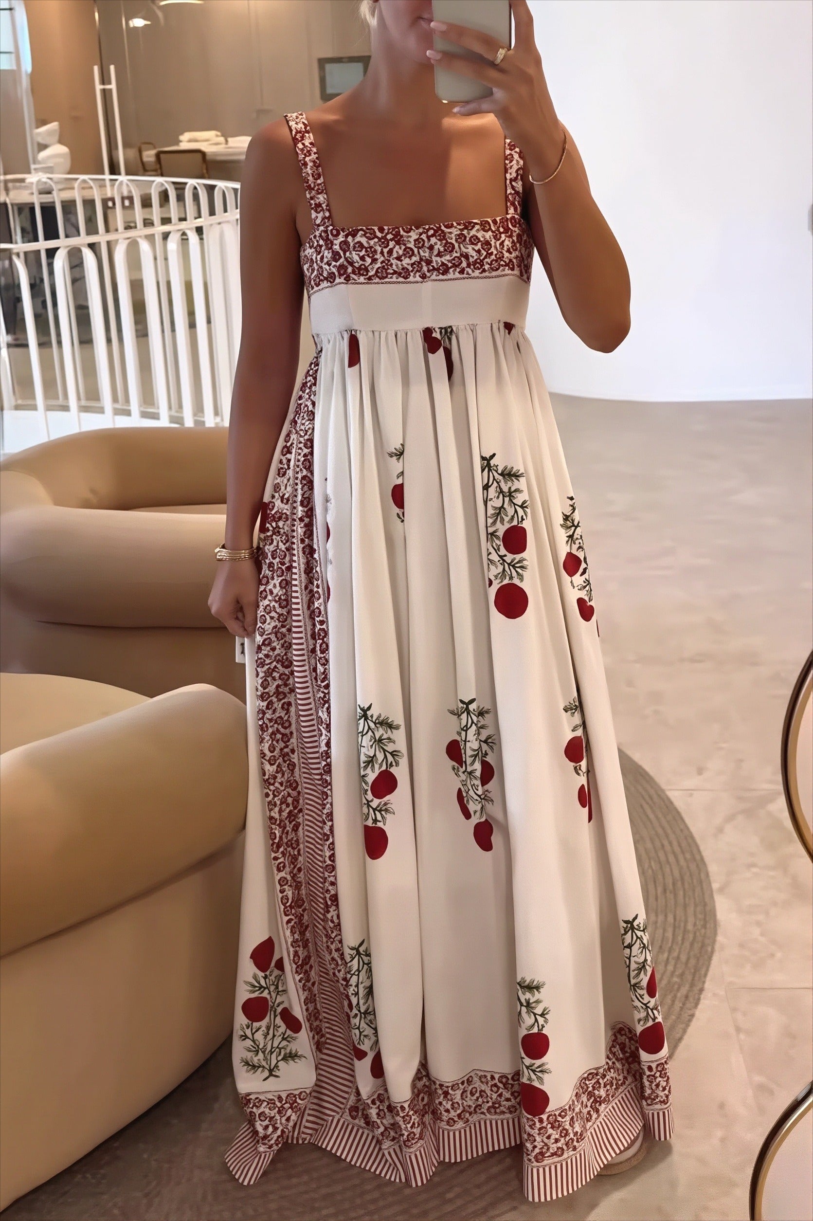 Floral High-Waist Swing Boho Dress