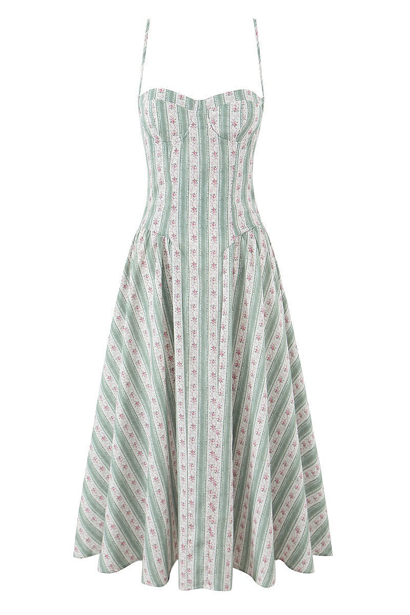 Floral-Striped Cami Midi Dress
