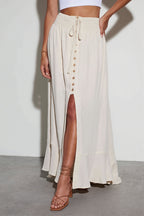 Solid Tie-Waist Casual Skirt