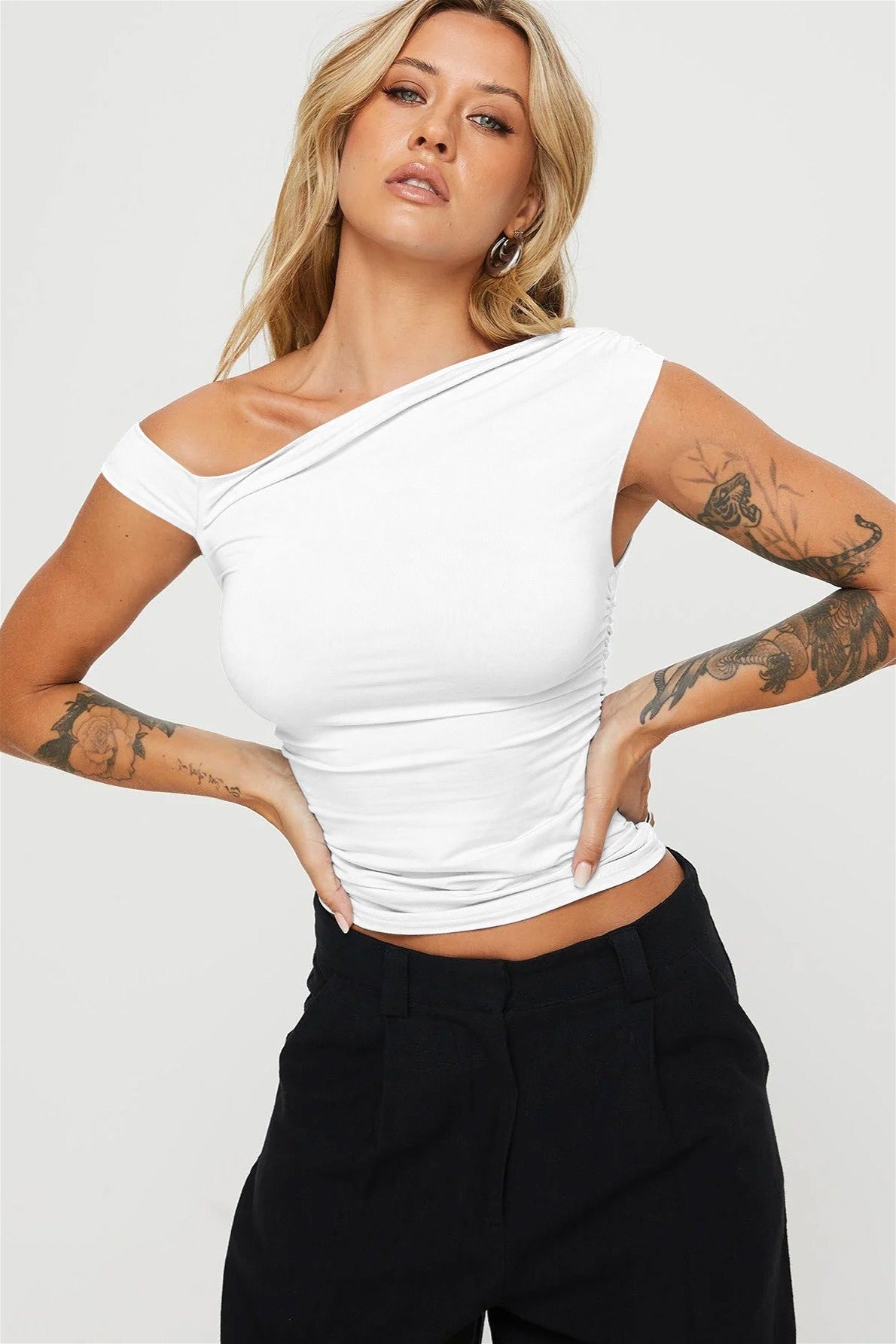 Asymmetric Ruched Slim Blouse