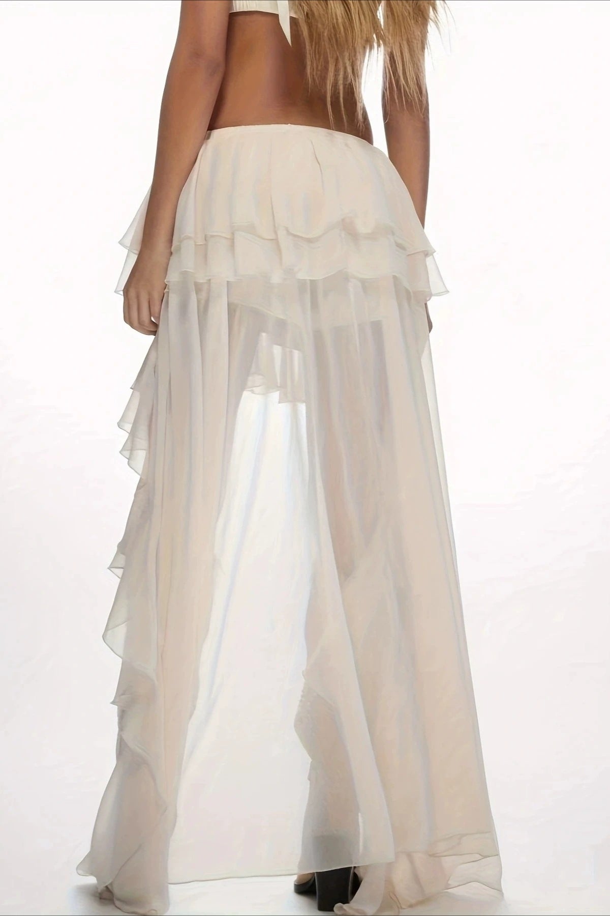 Waterfall-Ruffle Layered Maxi Skirt