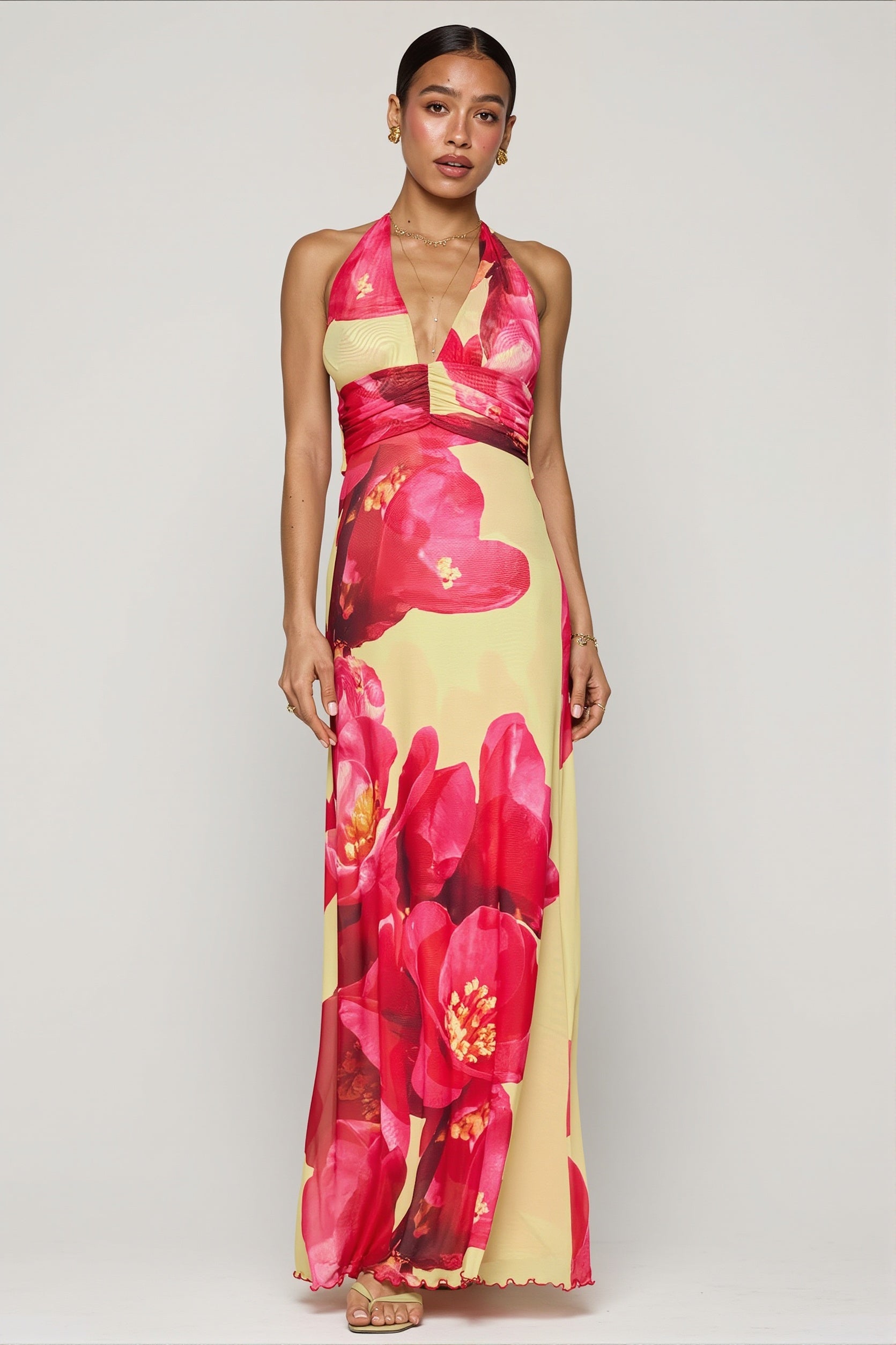 Printed Halter Backless Slim Maxi Dress
