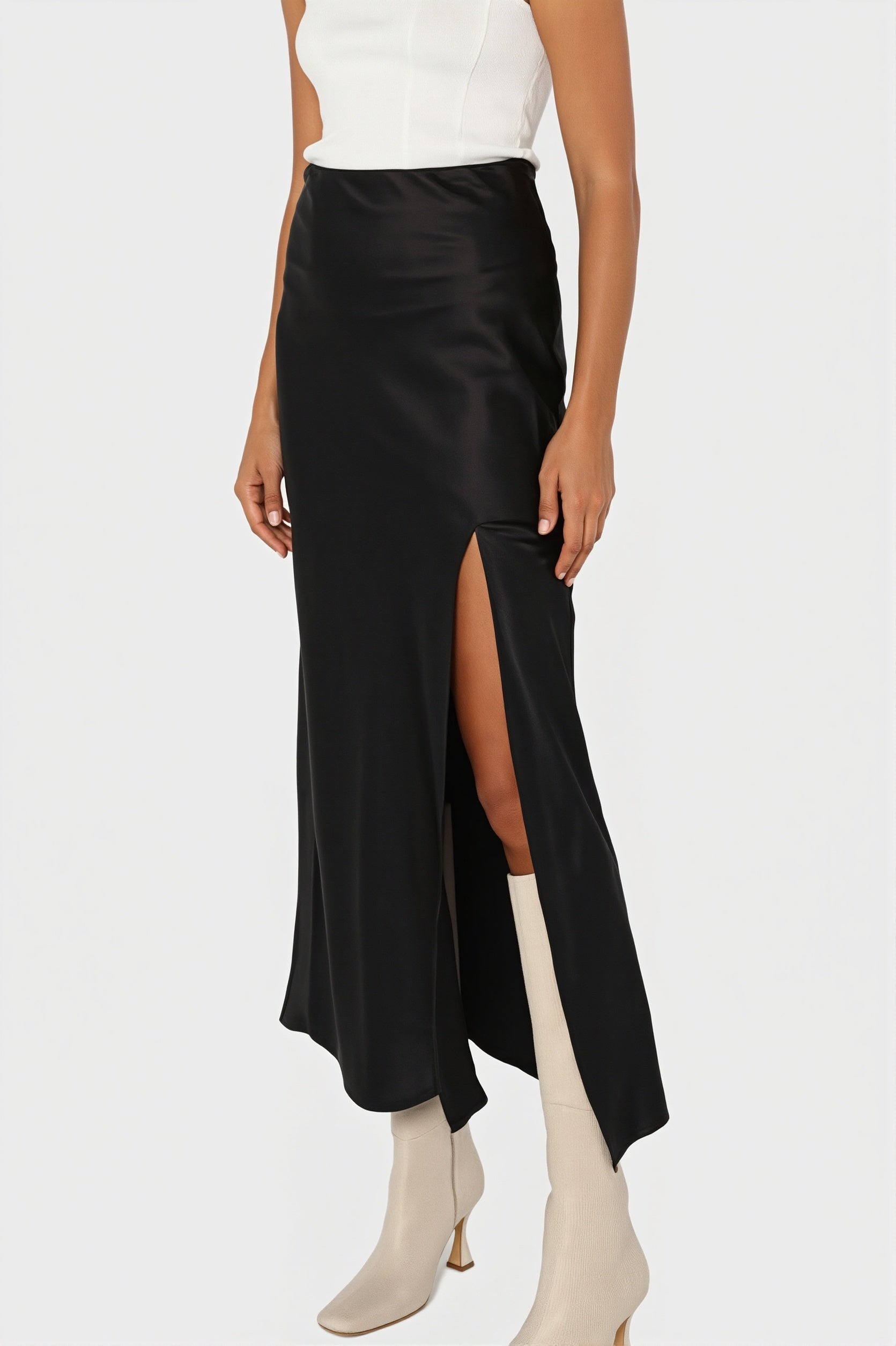 Satin Slit Bodycon Maxi Skirt