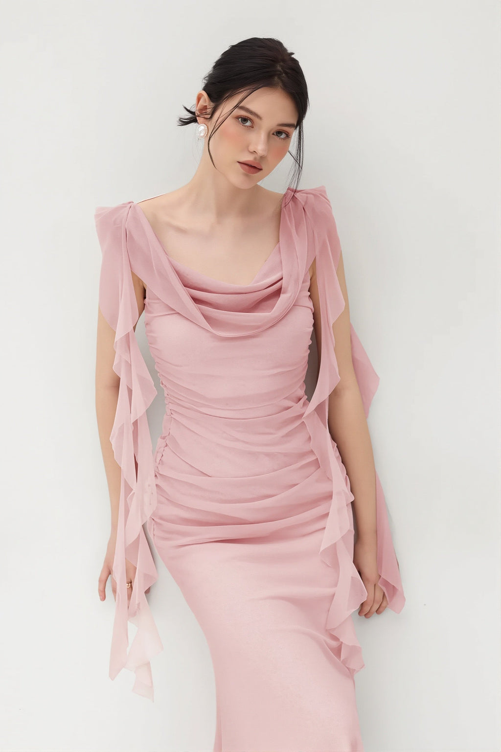 Lace-Strap Backless Ruffle Maxi Dress