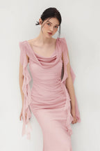 Lace-Strap Backless Ruffle Maxi Dress