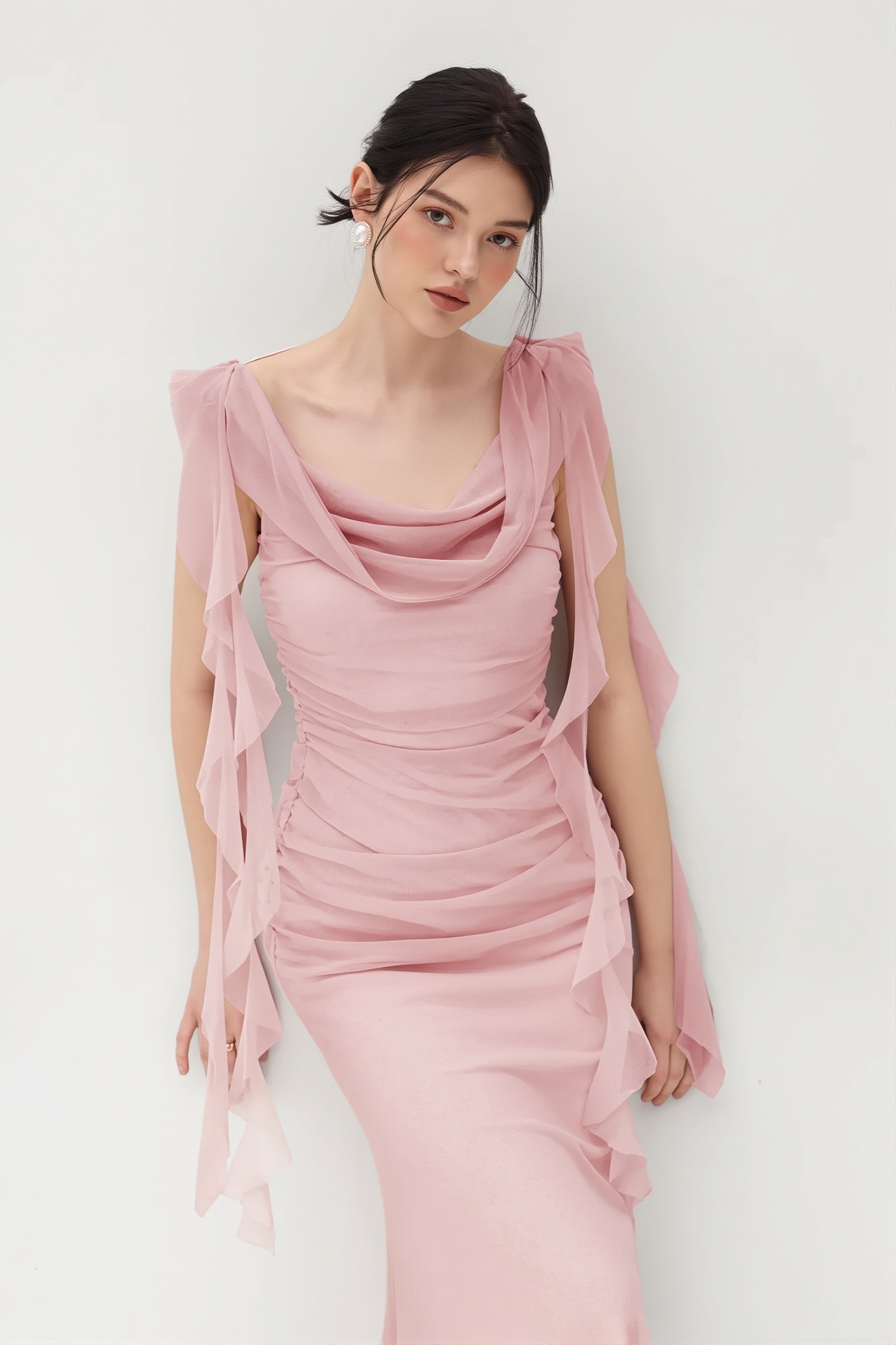 Lace-Strap Backless Ruffle Maxi Dress