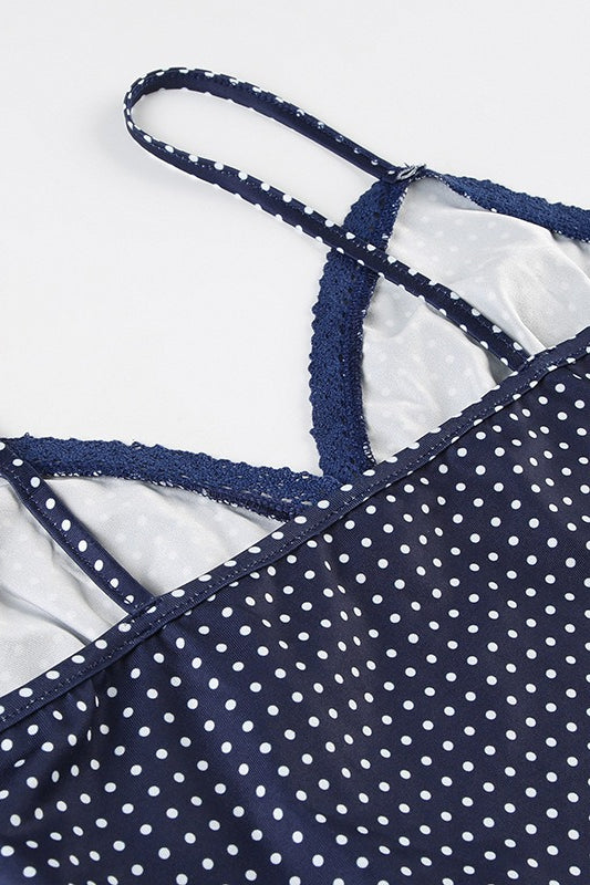 Polka Dot Color-Block Lace Cami Top