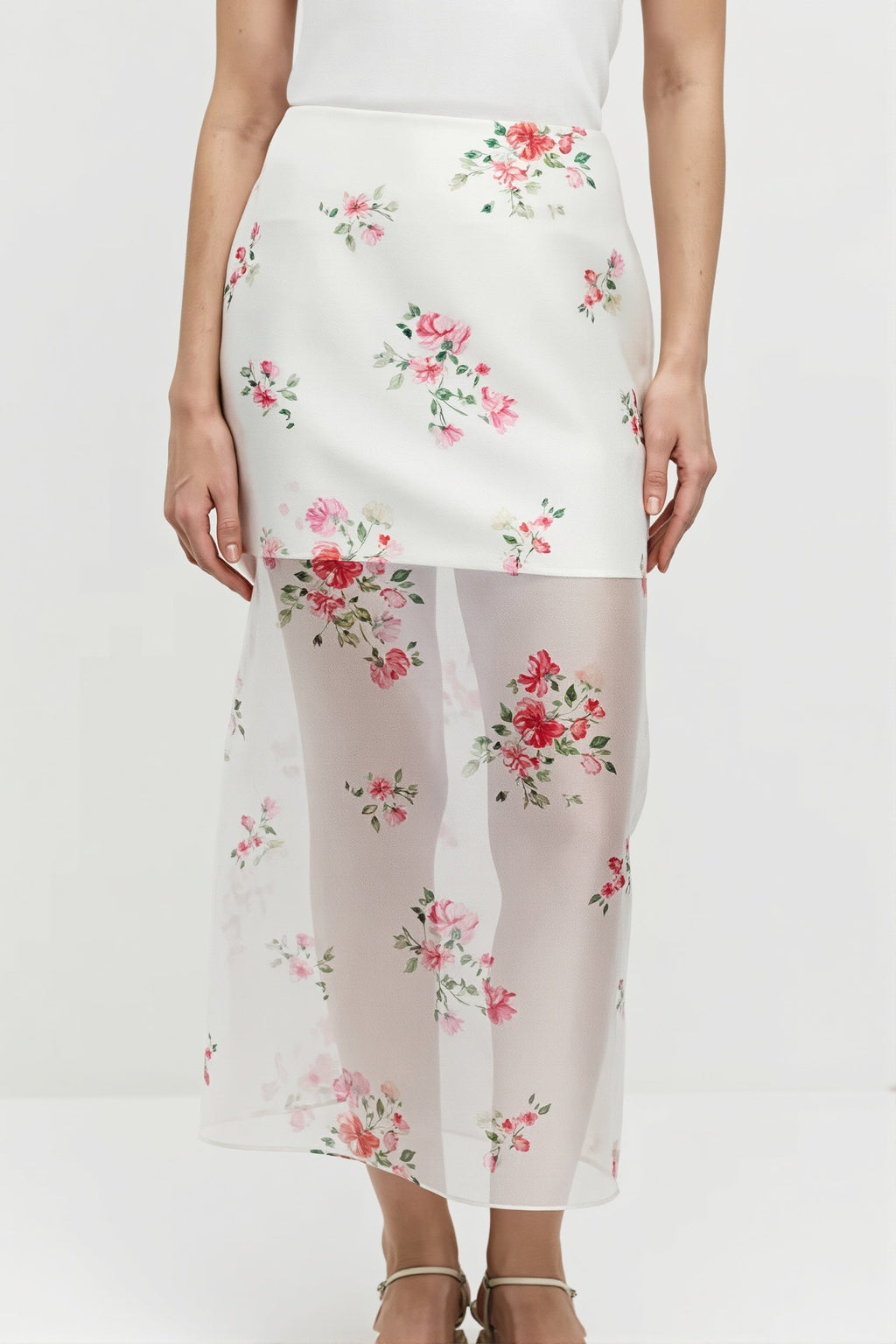 Floral Sheer Split Skirt