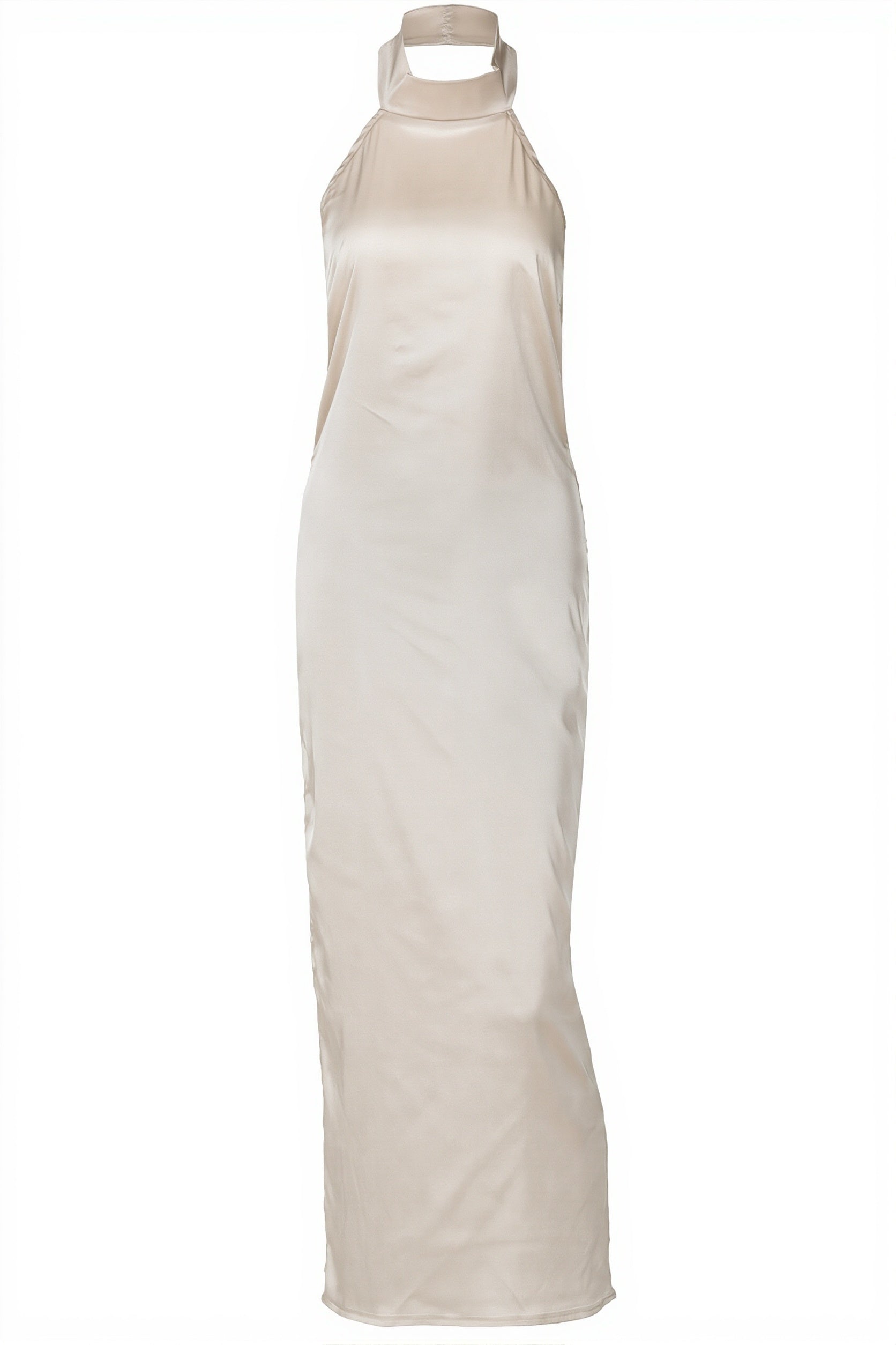 Satin Halter Backless Maxi Dress