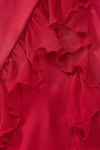Ribbon Ruffle-Splice Slit Maxi Dress