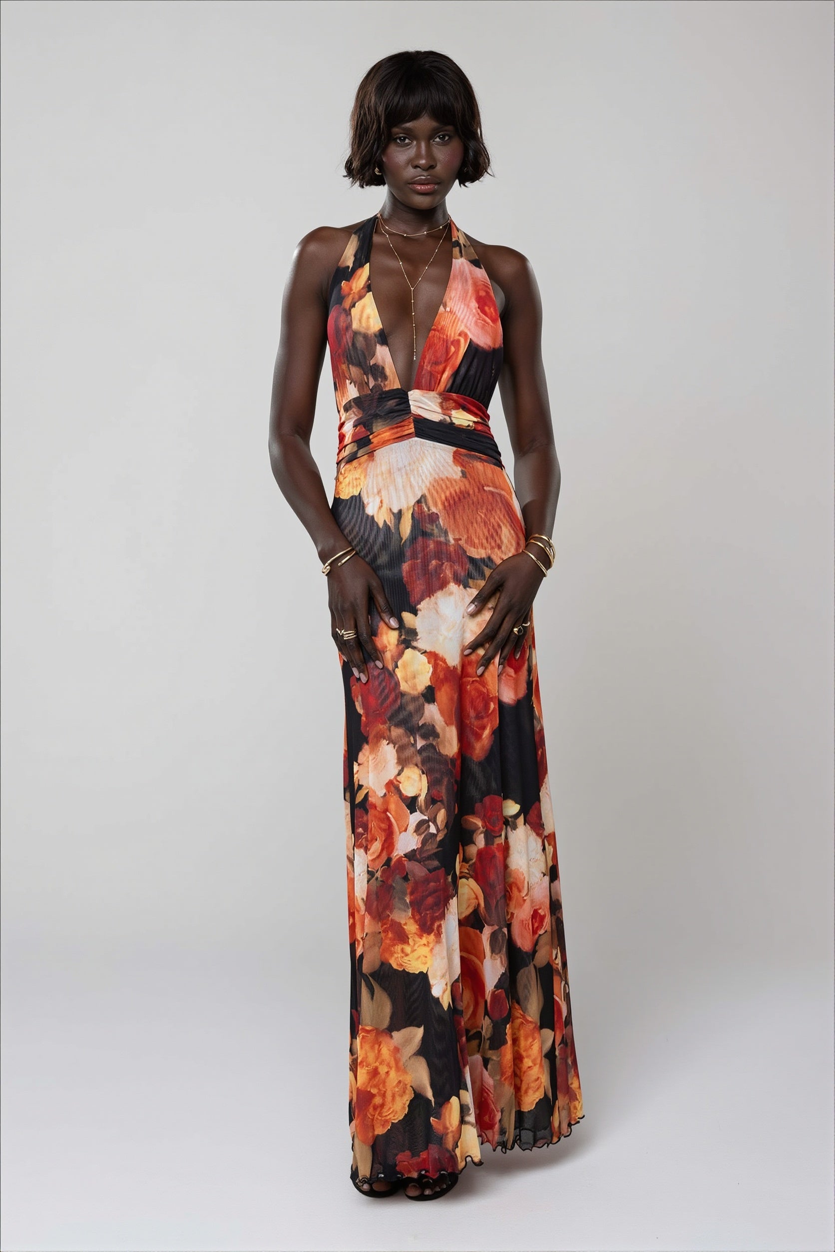 Printed Halter Backless Slim Maxi Dress