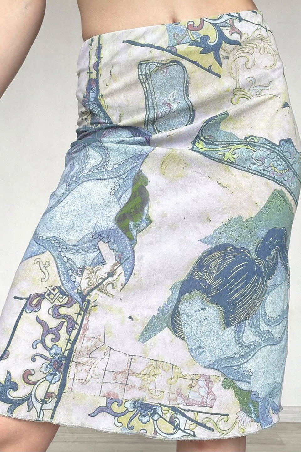 Abstract-Print Mesh Bodycon Skirt