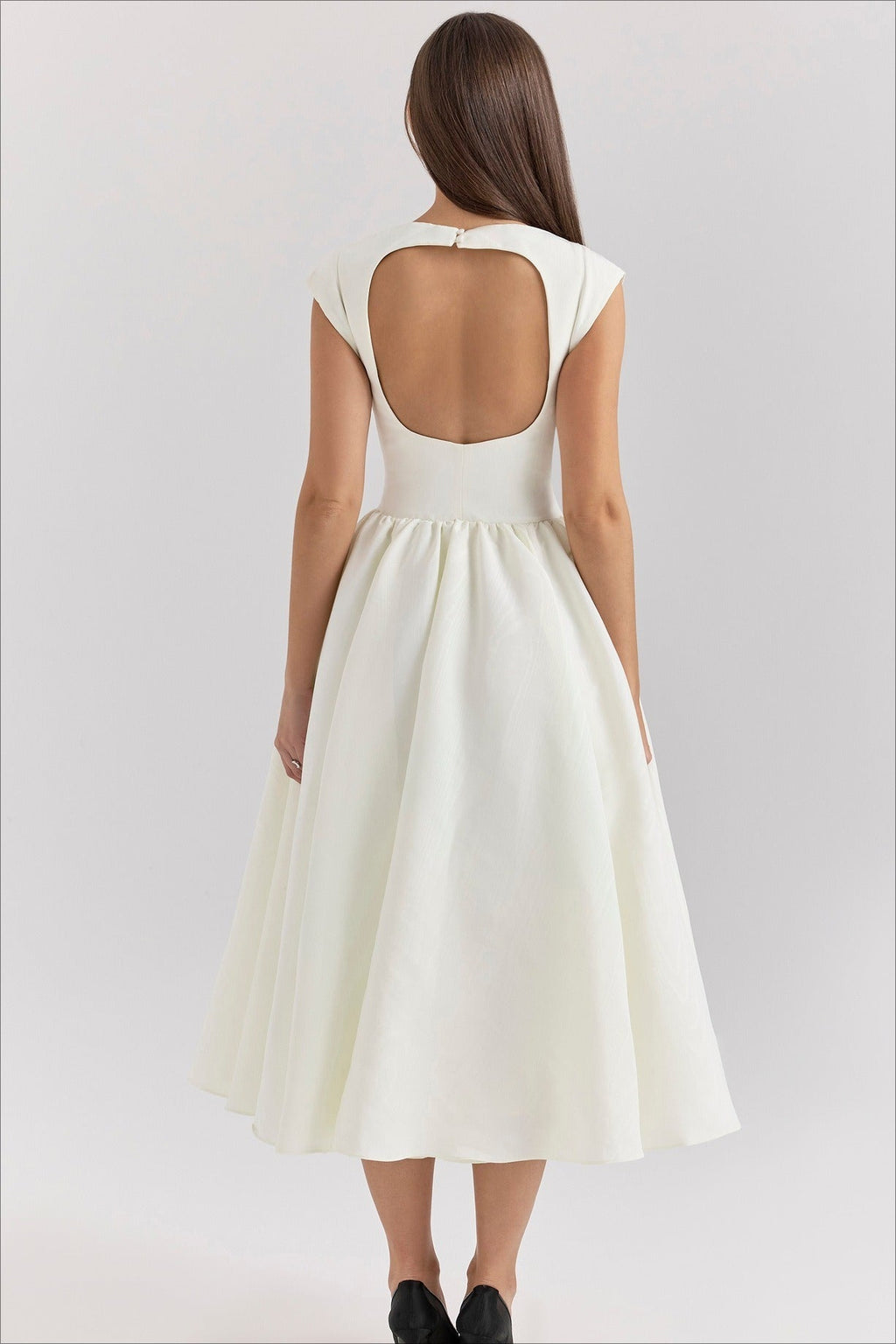 Solid Backless Swing Midi Dress