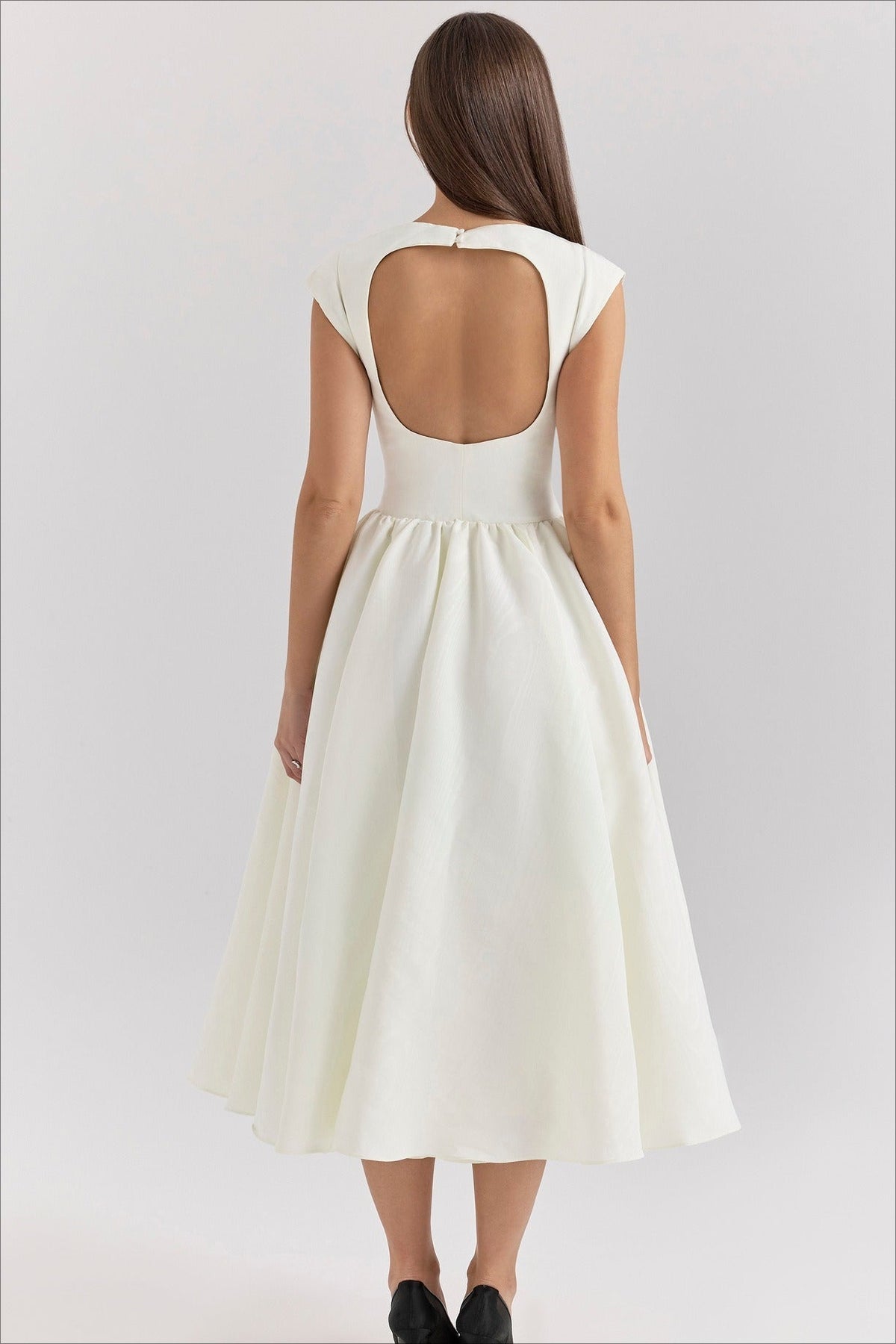 Solid Backless Swing Midi Dress