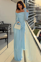 Off-Shoulder Tie Bodycon Maxi Dress