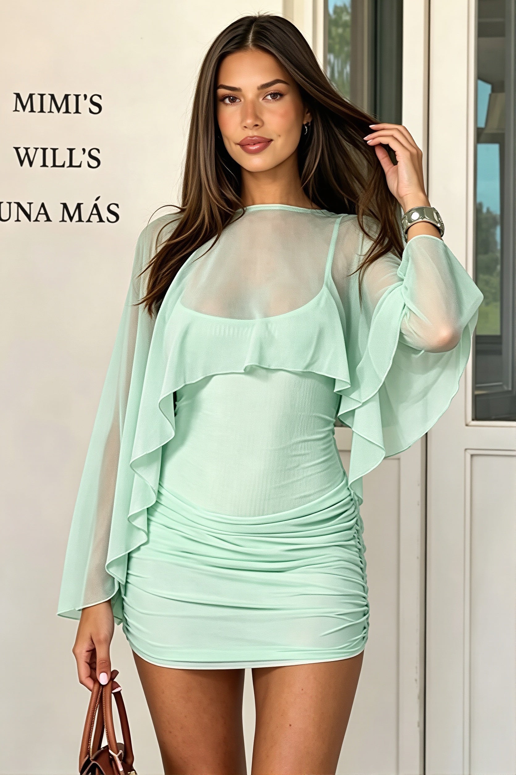 Mesh Shrug Cami Mini Dress