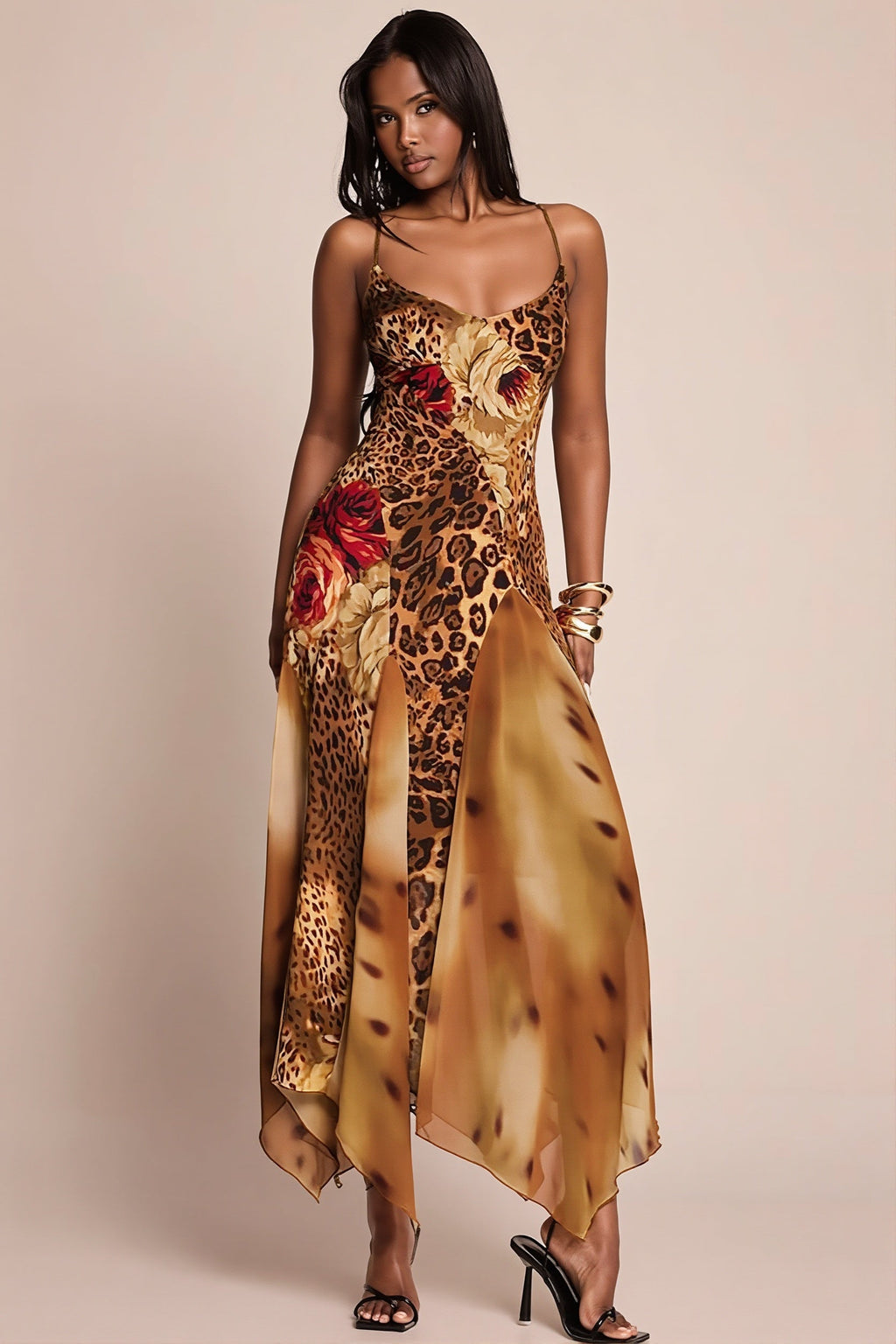 Mesh-Splice Cami Maxi Dress