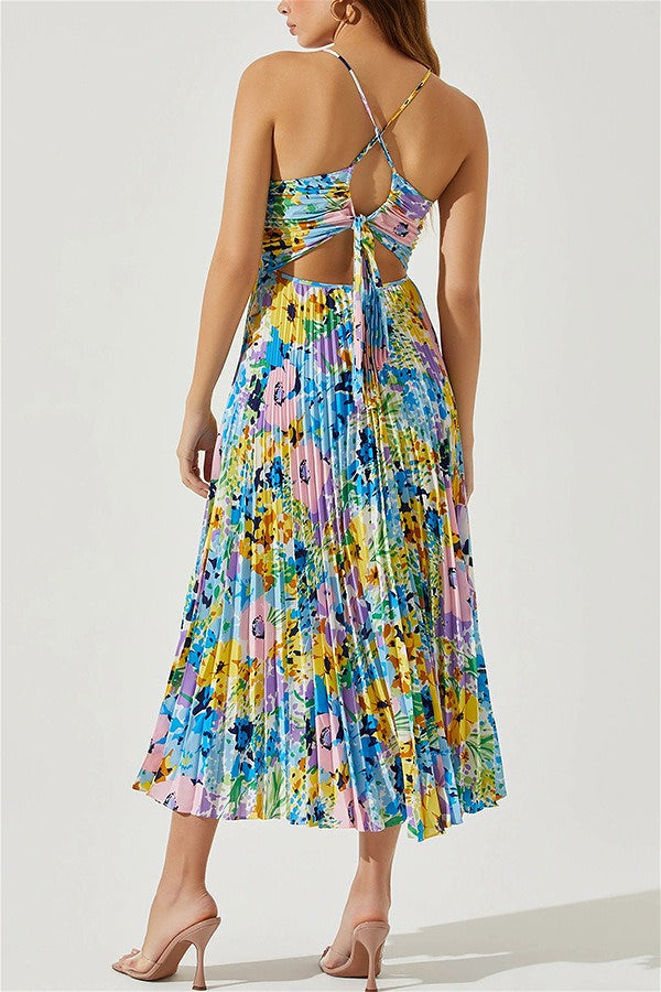 Floral Pleated Cami Maxi Dress